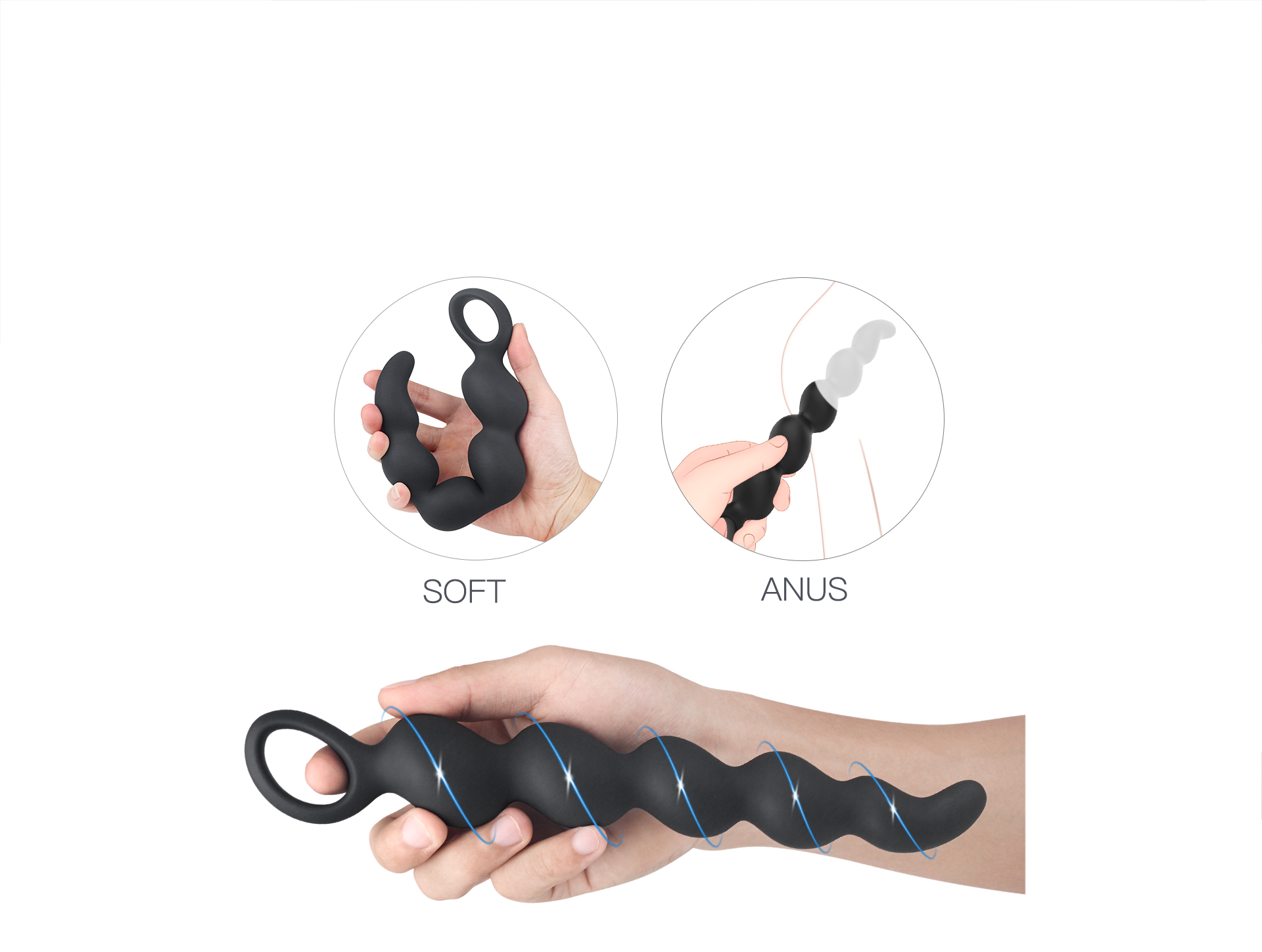 Ergonomic shape handheld ring based pleasure toys food grade silicone butt plug-02g