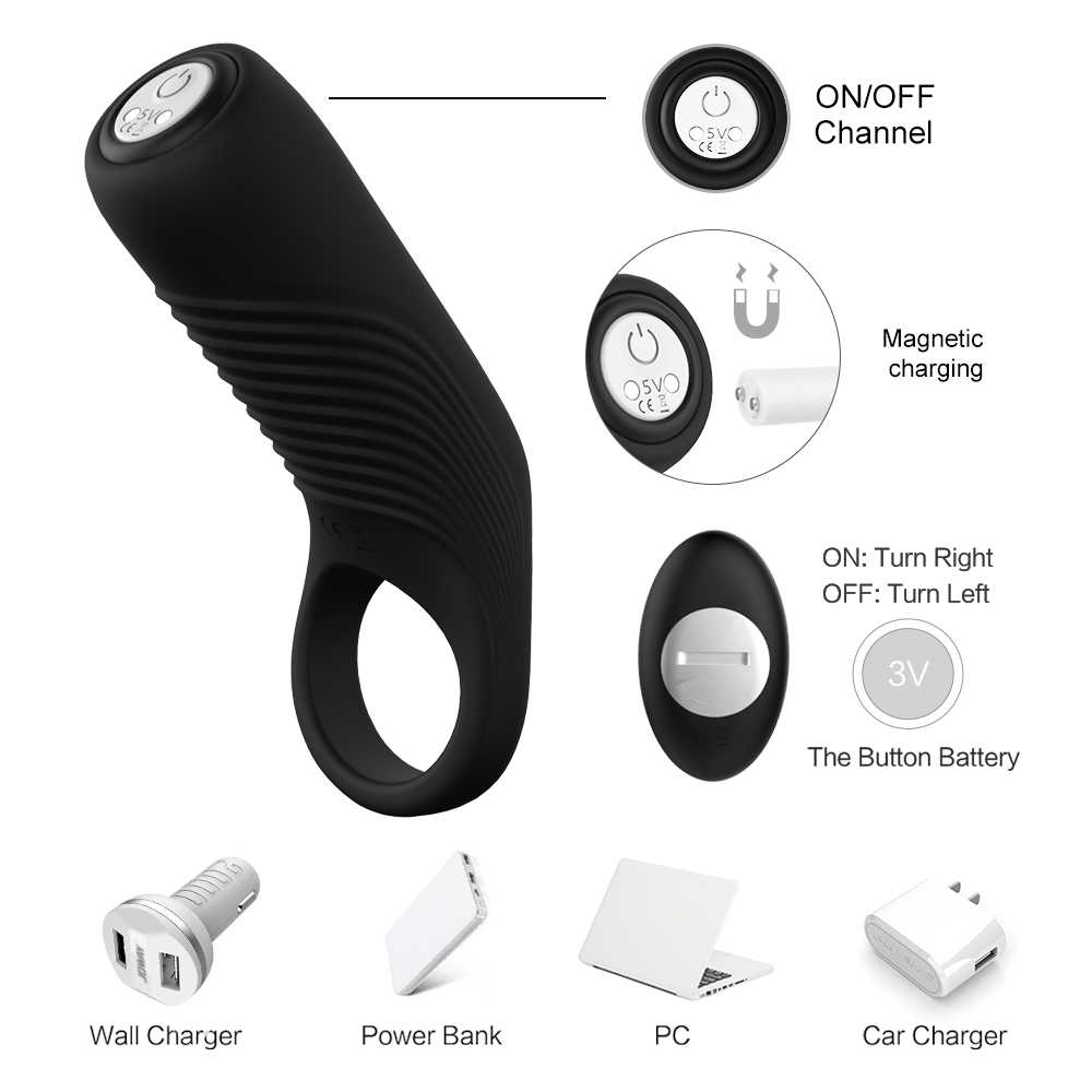 Time Delay Vibrating Cock Ring Massager Silicone Sex Toys Quiet USB Charged Penis Rings Vibrator