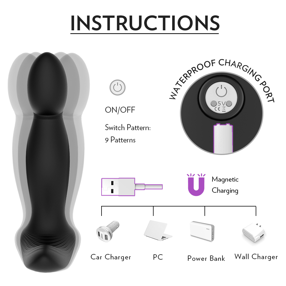 Prostate Massager Electric Shock Remote Wireless 360 Degrees Rotation Vibrator Anal Sex Toys-07