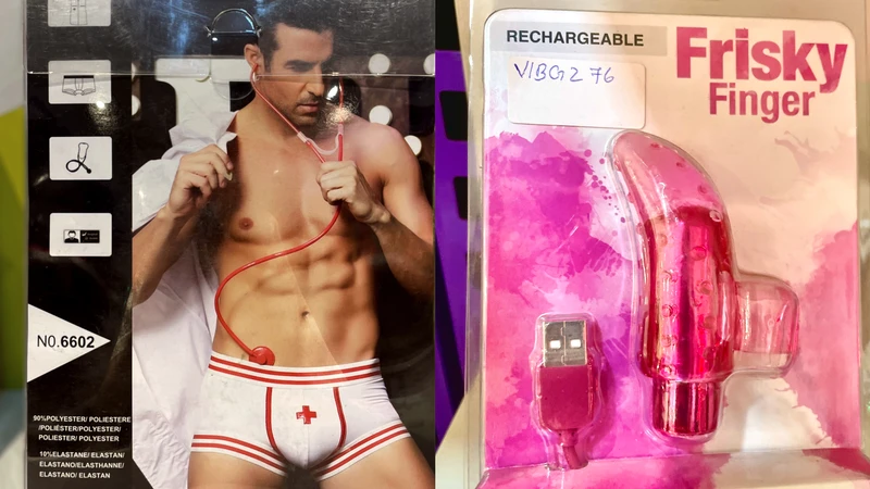 Wonderful sexy male nurse uniform (left) and finger vibrator (right)