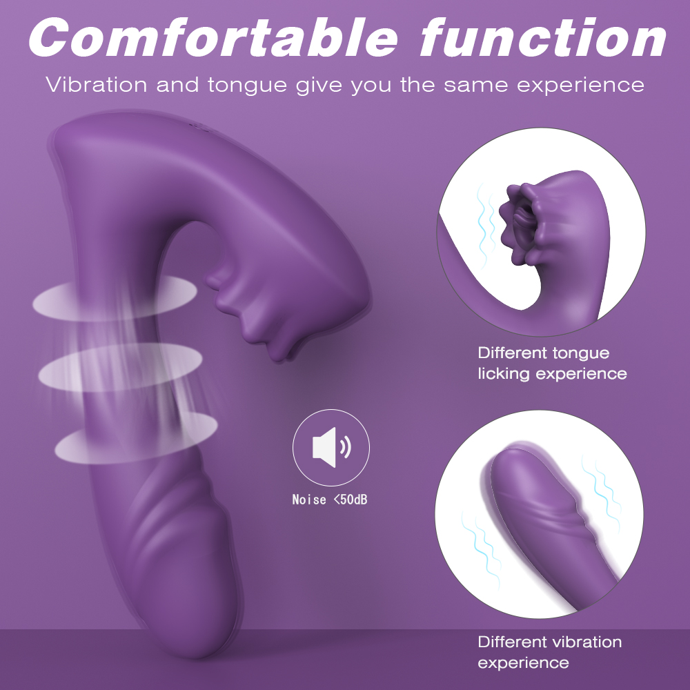 silicone vibration waterproof double anal and woman g spot lick vagina clitoris sex toy massage vibrator violet 【S371-2】