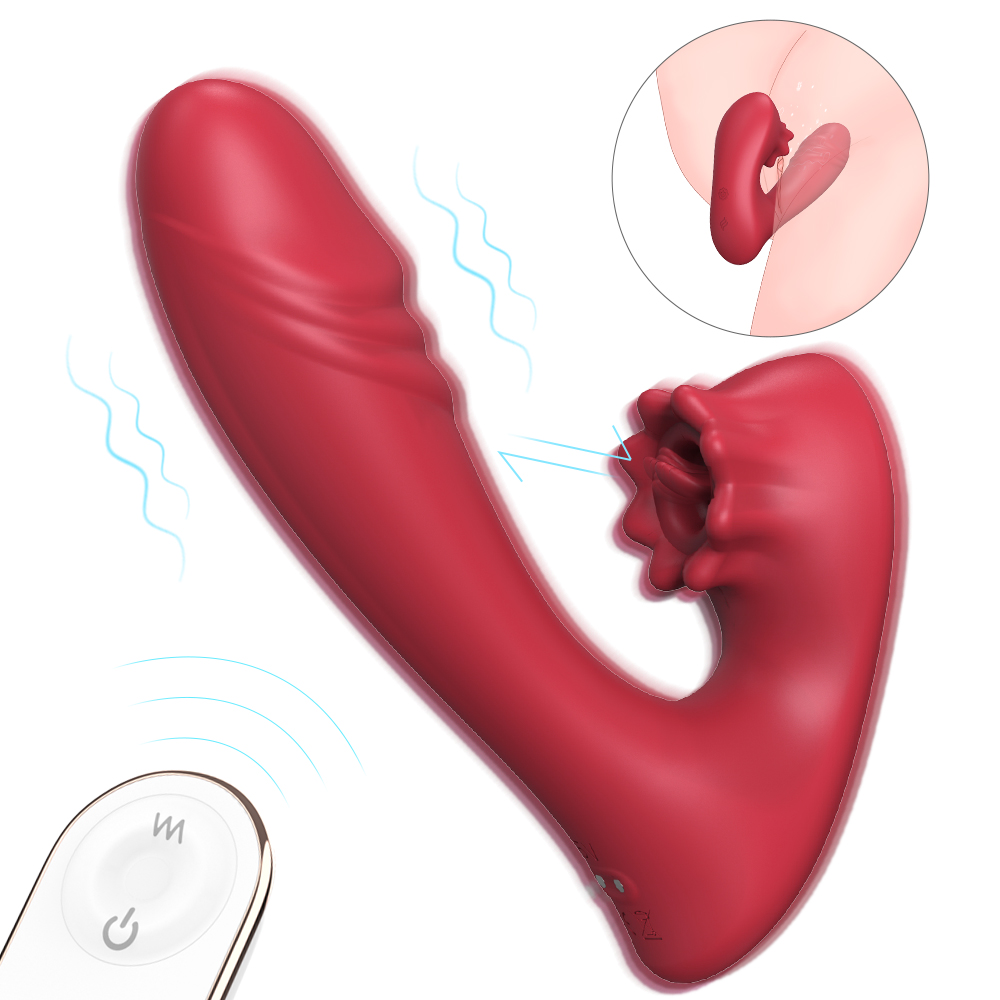 silicone vibration waterproof double anal and woman g spot lick vagina clitoris sex toy massage vibrator red【S371-2】
