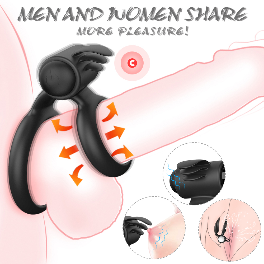 Silicone Battery Magnetic Double Penis Sex Toys Lock Ring Vibrator for Asian models Men Vibrating Lock【S245】