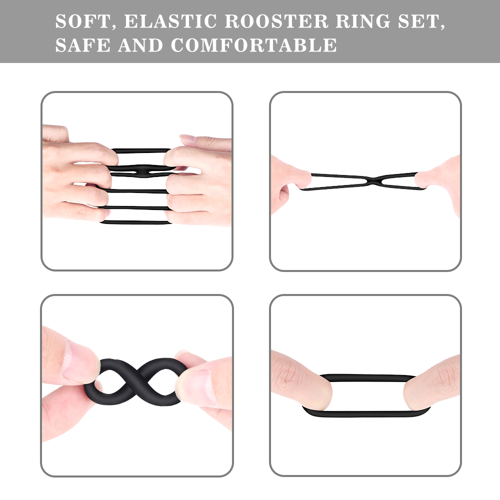Silicon black reusable sexual penis cock ring set sex toys ejaculation cock and ball O rings men【S120】