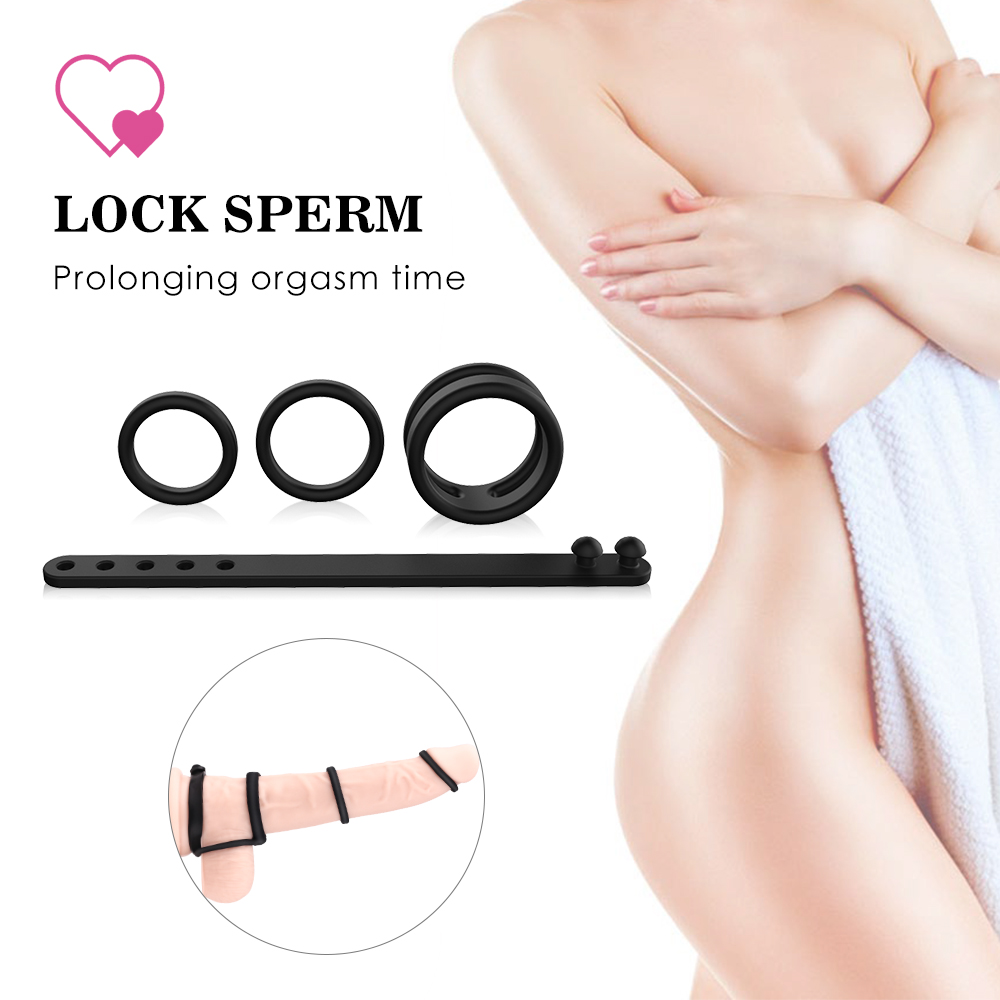 Silicon black reusable sexual penis cock ring set sex toys ejaculation cock and ball O rings men【S120】