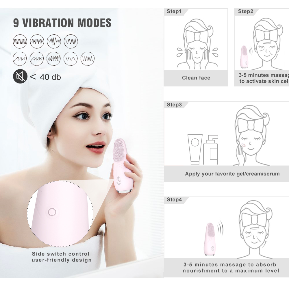 Electric Waterproof Face Cleanser Massager Soft silicone Cleaning Brush Face massage toys for woman【S088】