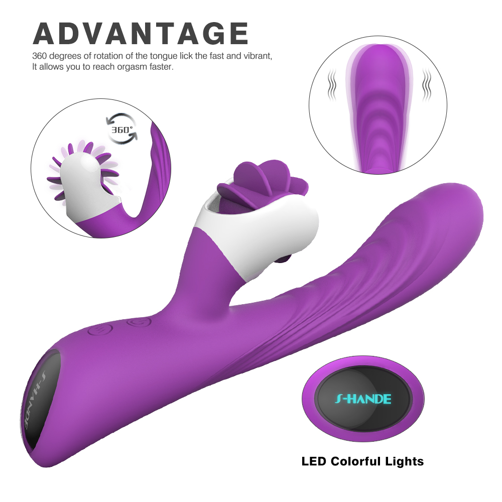 Silicone Electric Adult Sex Toy Vibrating Rotation Licking Tongue Dildo Vibrator for Woman Sex Products USB Charging【S076】