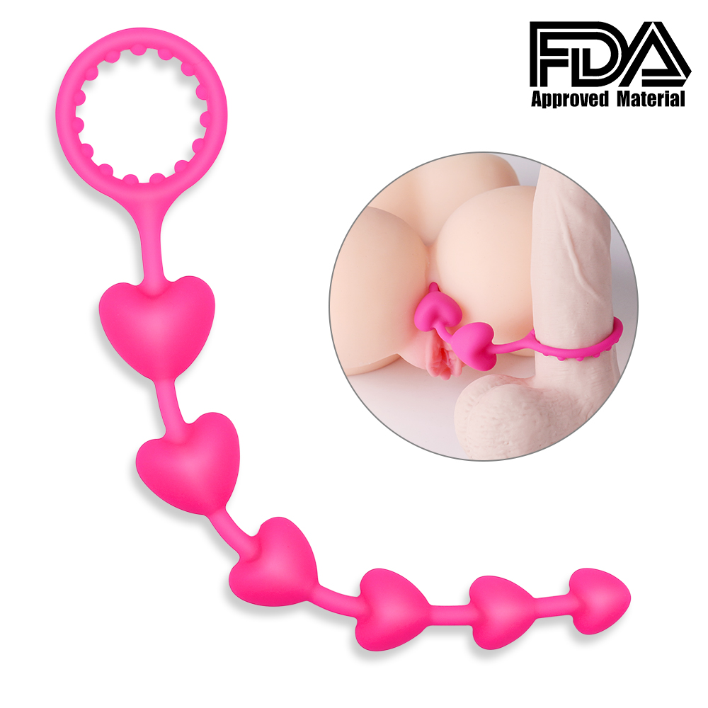 Soft silicone wholesale waterproof heart-shaped silicone extra long anal bead sex toys for men【S017】