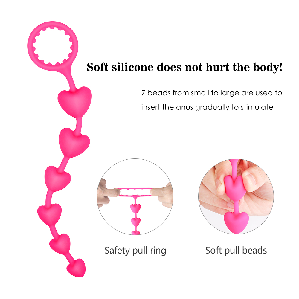 Soft silicone wholesale waterproof heart-shaped silicone extra long anal bead sex toys for men【S017】