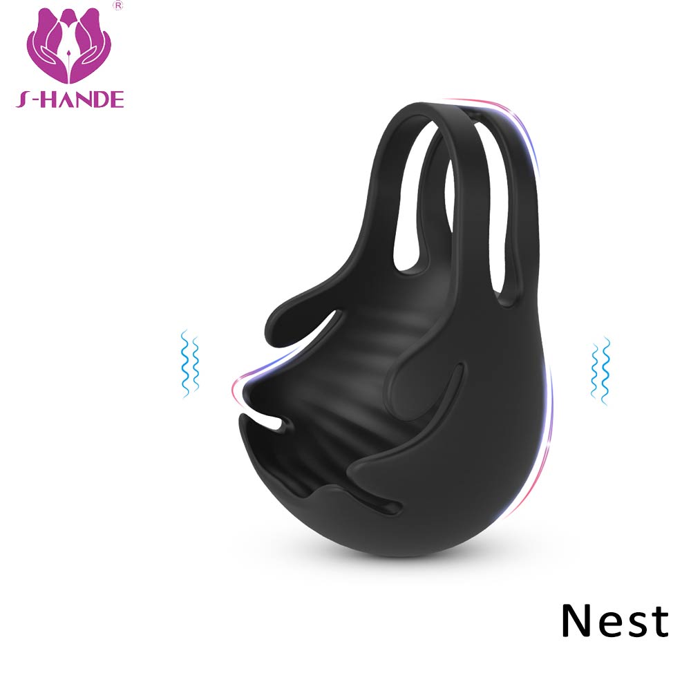 Silicone dual magnetic vibrating cock rings sex toys men penis cage sleeve cock vibrator sex toys for male【S274】