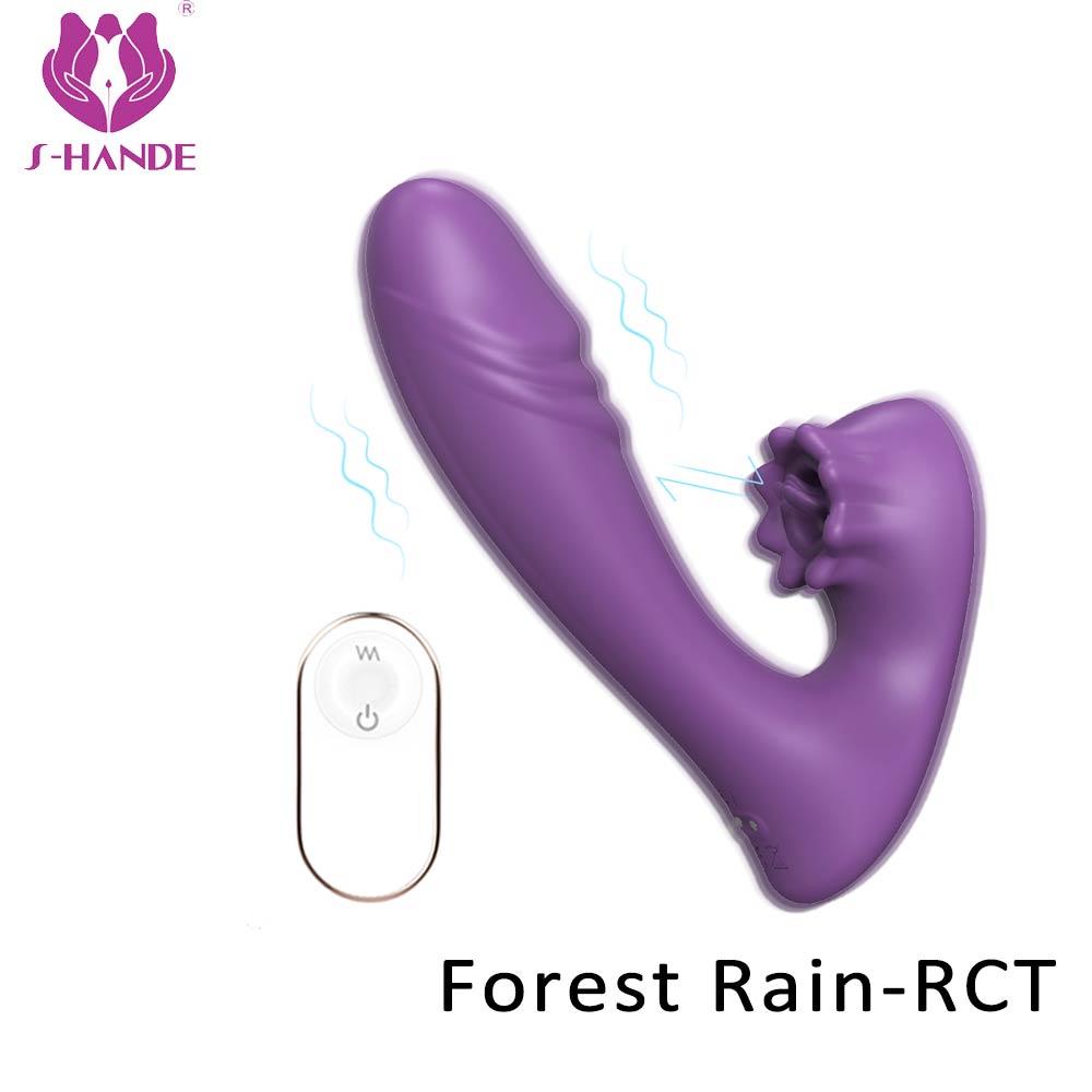 silicone vibration waterproof double anal and woman g spot lick vagina clitoris sex toy massage vibrator violet 【S371-2】